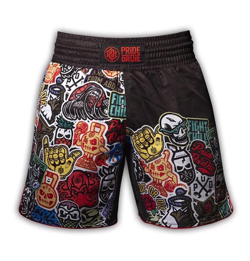 Pride Or Die Stickers MMA Grappling Shorts - Black